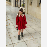 پیراهن دخترانه یلدایی مخمل کبریتی مناسب 2 تا 6 سال