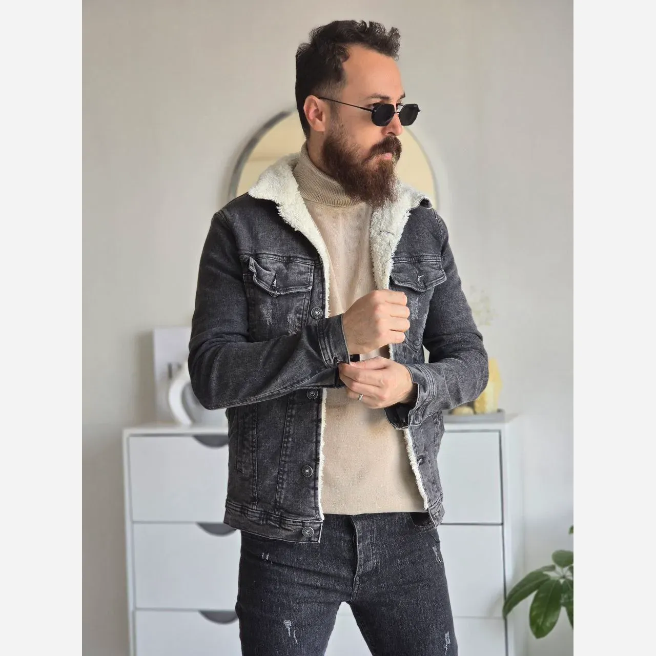 کت جین خزدار تمام کش