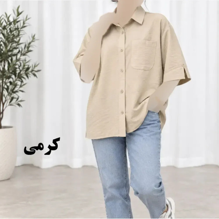 شومیز زنانه پری سیلک جلو جیب آستین دکمه نما فری سایز چهارفصل
