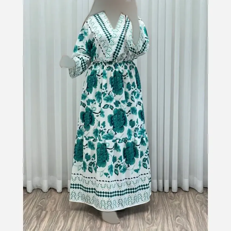 پیراهن ساحلی زنانه مدل چپ و راستی طرح فلور حاشیهدار فری سایز